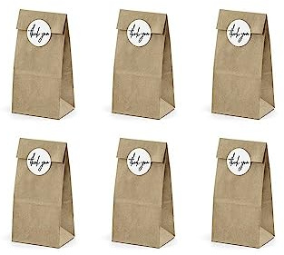 Papiertüten / Candytüten in Braun inklusive Stickern zum Zukleben der Tüten für Ihre Candy-Bar oder Süßigkeitenecke / 6 Tüten + 6 Sticker pro Packung
