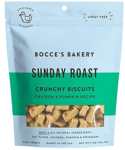 Bocce's Bakery Oven Baked Sunday Roast Treats for Dogs, Everyday Wheat-Free Dog Treats, Made with Real Ingredients, Baked in The USA, All-Natural Chicken & Pumpkin Biscuits, 5 oz
