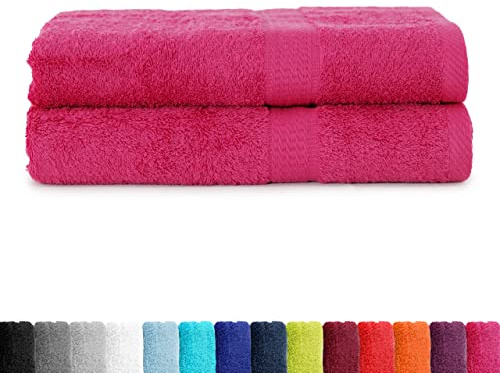 BaSaTex Frottier Duschtücher Set 70x140 cm 2er Pack Baumwolle Frottee | Frottee Duschtuch Set aus 100% Baumwolle, Magenta Pink, Made in Green, Handtuch, Duschtuch, Gästetuch, Waschhandschuhe, Tuch