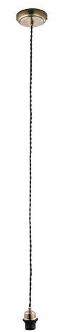 National Lighting BRIA Twisted Black Pendant Cord Ceiling Light with Antique Brass E27 Edison Fitting