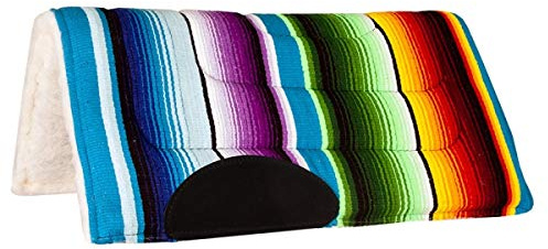 EquiSportsProducts Mustang Serape Pony Pad 22 x 22 Zoll (55 x 55 cm) – Sattelpad aus handgewebter Wolle mit Fleece-Unterseite, stoßdämpfend & druckverteilend, bunt