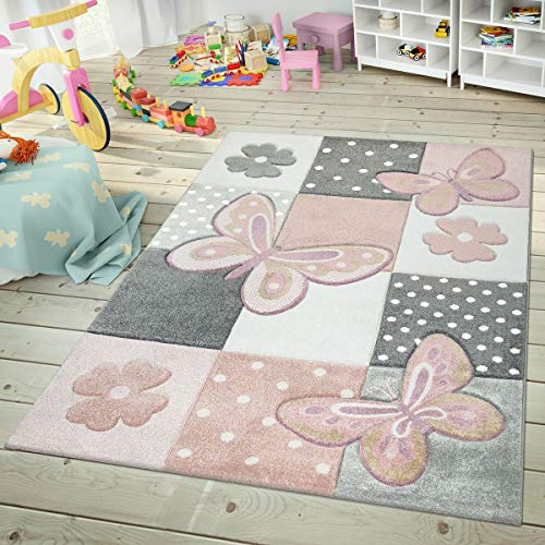 TT Home Kinderteppich Teppich Kinderzimmer Mädchen Kinder 3D Prinzessin Sterne Krone, Farbe:Bunt, Größe:120x170 cm