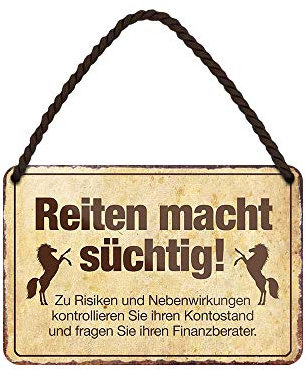 Lustiges Blechschild für Pferdebesitzer Pferdehalter Pferdeliebhaber - witziges Deko Metallschild mit Kordel und Saugnapf - Geschenkidee für Reiterinnen und Reiter - Dekoration Reiterhof - 18x12cm