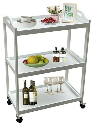 3 Tier Kitchen Serving Trolley Utility Cart Tea Coffee Meal Drinks Serving Trolley Home and Restaurant Use Easy Moving Cart with wheels Extra Storage Shelves White