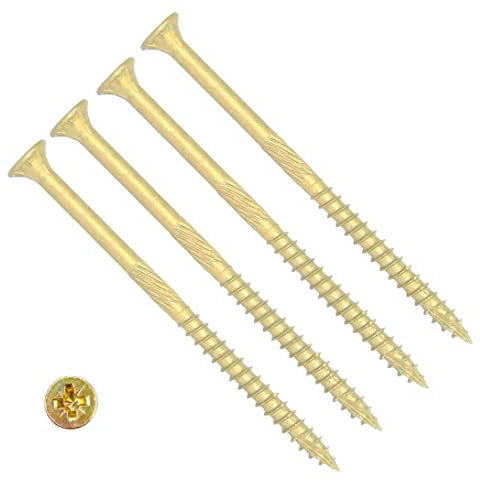 TERF High Performance Wood Screw 6.0 X 120mm Pozi Drive Flat Countersunk Double Head Screws 6.0 X 120mm For Hardest Hard Wood Fence Floorboard Hard and Softwood - Pack of 10, Zinc Yellow