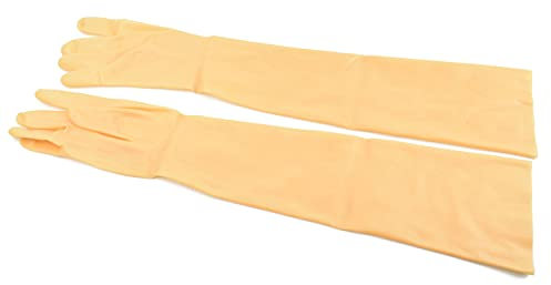 Rubberfashion Paire de gants en latex - très épais - unisexe - long montant jusqu'en haut du bras couleur chair 0.8mm M