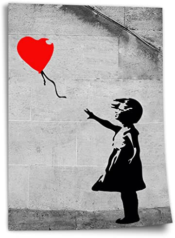 Printistico Poster aus Baumwolle Banksy - Balloon Girl (Mädchen mit Luftballon) Street Art Klassiker Kunstdruck ohne Rahmen, Wandbild - A4, A3, A2, A1, A0, XXL - Wohnzimmer, Schlafzimmer, Küche, Deko