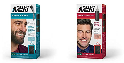 Just For Men Kit Barba e Capelli. Castano Scuro. Tinta Semipermanente per Uomo. Senza Ammoniaca, delicato su Barba e Capelli. 2 pezzi.