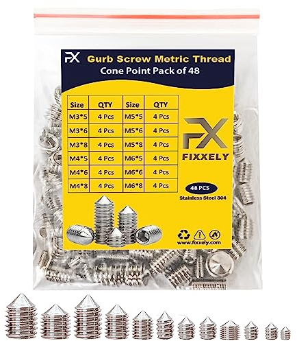 FIXXELY Grub Screws Assorted Pack of 48 (M3,M4,M5,M6,) Cup Point & Hex Head - 304 Stainless Steel Assorted Sizes Ideal for Door Handle, Home Repairs Fixtures & More