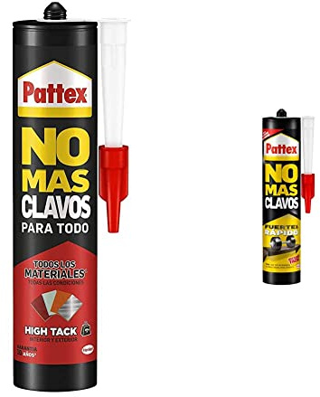 Pattex No Más Clavos Para Todo HighTack, adhesivo de montaje resistente a temperaturas extremas + adhesivo de montaje resistente, pegamento extrafuerte para madera, metal y más