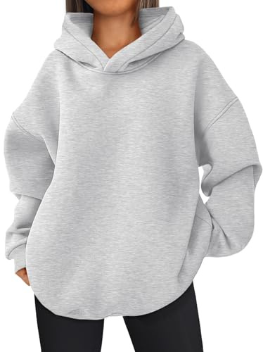 EFAN Damhuvtröja, överdimensionerad, fleece, luvtröja, toppar, tröja, avslappnad, bekväm, höst, fashionabla kläder, kläder 2024, GRÅ, M