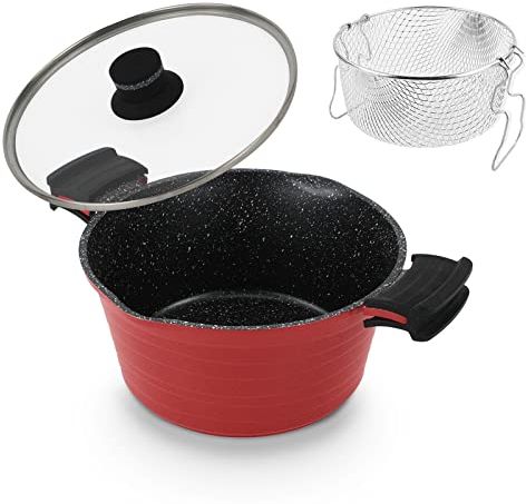 ROSSETTO Freidora 2 en 1, 24cm freidora con cesta para freír, Sartén antiadherente, Apta para todos los quemadores