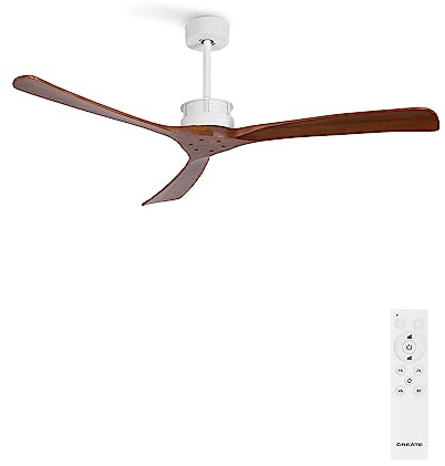 CREATE / WINDLARGE/Deckenventilator Weiß Dunkelholzflügel mit Fernbedienung/XL, 40W, Leise, Ø152 cm, 6 Geschwindigkeiten, Timer, DC-Motor, 6 Geschwindigkeiten, Sommer-Winterbetrieb