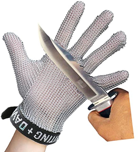 BCPPO Kettenhandschuh Koch Metzger schnittfeste Handschuhe kettenhemd Handschuhe, Sicherheitsarbeitshandschuhe zum Fleischschneiden, Fischtöten, Kartoffelschneiden (Size : 1PCS/XL)