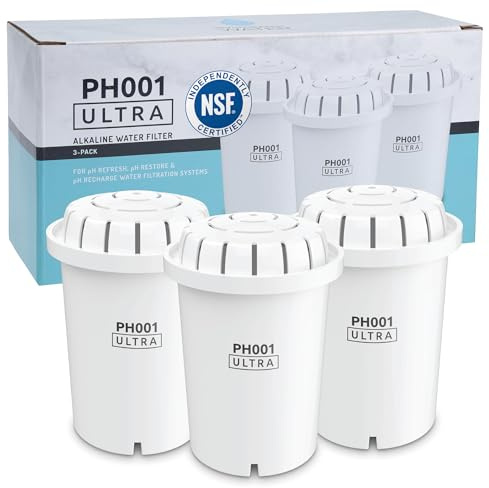Invigorated Water PH001 Ultra NSF - Filtro de agua alcalino de repuesto para jarras y dispensadores, sin BPA, reduce el cloro, el cobre y los metales pesados, eleva el pH, 96 galones/filtro (paquete