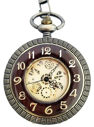 Taschenuhr Taschenuhren Vintage Holz Kreis Mechanische Taschenuhr Männer Einzigartige Hohle Steampunk Mechanische Uhr Taschenuhr für Herren Damen