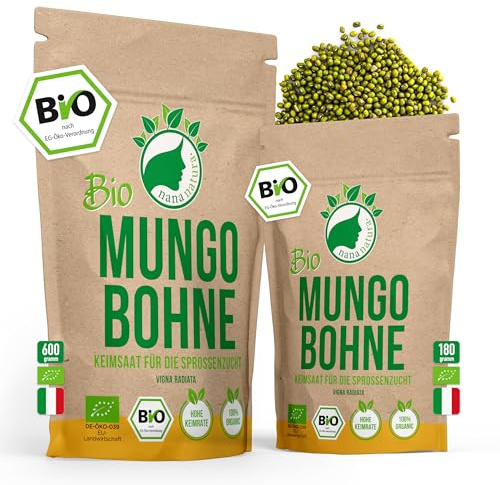 NanaNatura 's Ekologiska groddfrön | för odling av skott | med högre groddhastighet | mikrogröna (ekologiska mungobönor, 600 g)