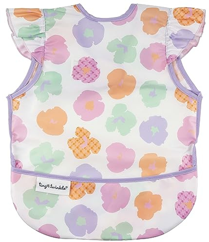 Tiny Twinkle Mess Proof Baby Bib for Girls | Waterproof Toddler Bib for Eating | Baby Apron for Feeding | Machine Washable | Perfect Shower Gift (Floral Pop, 6–24M)