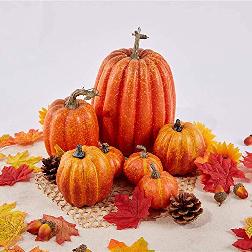 7 zucche artificiali ornamentali, zucche finte, arancioni, raccolto autunnale, decorazione autunnale, per il Ringraziamento, Halloween, Natale, festival, feste, decorazioni per la casa (02-giallo)