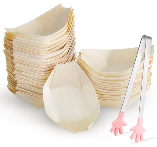 TYFYH 200 Piezas Cuenco Madera Desechables, Cuencos Aperitivos Desechables, Cuencos de Madera, Ecológicos y Biodegradables, Platos de Bambú - para Comida con Dedos Salchichas de Curry Patatas Sushi