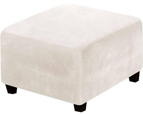 CLGTY Stretch Hockerbezug Quadratisch, Samt Ottomane Sitzhocker Bezug Antirutsch Abnehmbar Wohnzimmer Hockerbezug Für Kind Pet-Elfenbein-55×55CM