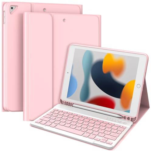 TQQ Tastatur Hülle für iPad (9./8./7. Generation) | Wiederaufladbar Abnehmbar BT-Tastatur, Deutsches QWERTZ-Layout, Tastatur Hülle für iPad 10.2 Zoll, Air 3rd und Pro 10.5 Zoll