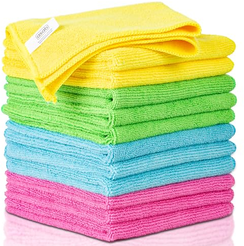 ASAB Pack of 12 Microfibre Cleaning Cloth for Home All Purpose Lint Free and Highly Absorbent Microfibre Dish Cloth Reusable and Washable Cleaning Cloths for Cleaning Windows Car Kitchen 32 x 32cm