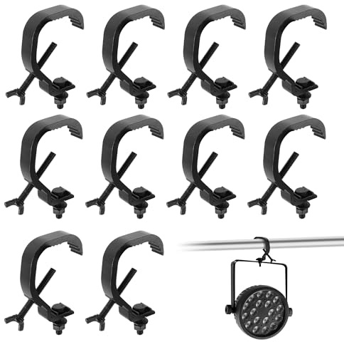 10 Pack Black Truss Clamps 1.18-2.16 Inch Lighting Clamps for Truss, Stage Light Clamps Hook, Fit for 30-55 mm OD Tube/Pipe, Heavy Duty Aluminum Alloy DJ Lights C Clamp for Par Lights Spot Lights