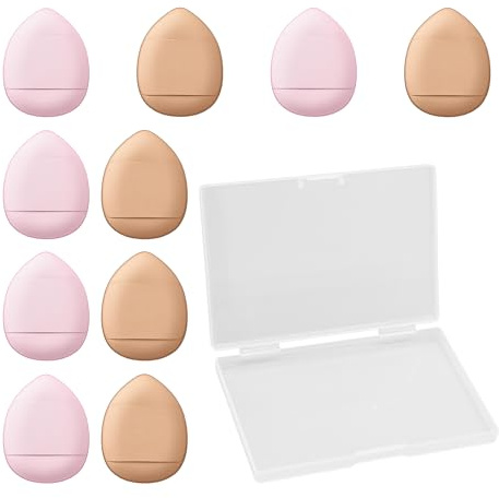 LuckyOpt Finger-Puderquaste, weiche Mini-Puderquaste mit Riemen, tropfenförmige Gesichtspuderquaste, Make-up-Werkzeuge für Foundation, Nase, unter den Augen, T-Zone (Nude + Pink)