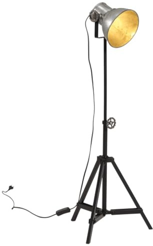 vidaXL Stehleuchte, Stehlampe für Wohnzimmer Esszimmer Büro, Standleuchte Verstellbares Design, Leselampe, Industrie-Stil, 25W Vintage-Silber E27