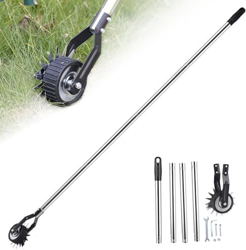 Edger Lawn Tool, 67.3 inch Manual Lawn Edger with 4 Sections Stainless Steel Handle, Rotary Grass Edger Tool with Wheel, Garden Edger for Landscaping Sidewalk Yard, Manual Edger Lawn Tool
