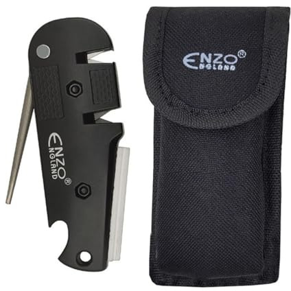 ENZO ENGLAND Mini Pocket Size Sharpening & Survival Metal Tactical Tool Diamond Sharpening Rod Ceramic Bar Carbide Slot Repair Restore Hone Straight and Serrated Knife Blades (Black)