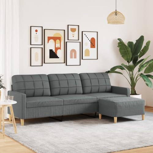 vidaXL Sofa 3-Sitzer, Couch mit Fußhocker Metallgestell, Polstersofa Stoffsofa für Wohnzimmer, Loungesofa Sitzmöbel, Modern, Dunkelgrau Stoff