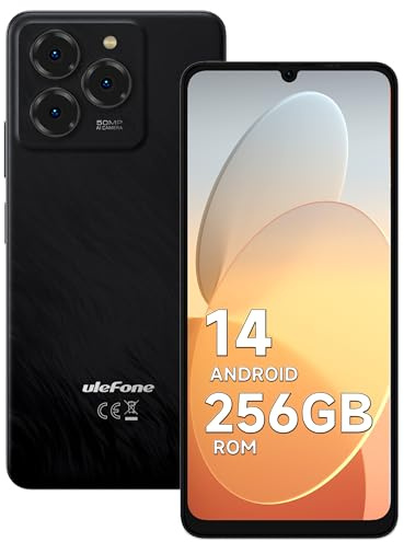 Ulefone Note 20 Pro Handy Android 14, 256GB ROM/SD-1TB, 50MP+8MP Kamera Octa Core 6.75 HD+ Widevine L1, 6000mAh Akku, Dual SIM 4G Smartphone Ohne Vertrag GPS/OTG/Face ID/Fingerprint -Schwarz