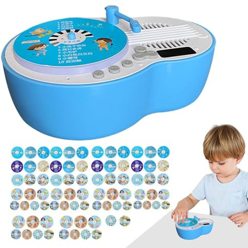 Xijobido Gramophone pour , Jouet Tourne-Disque Rockin,Histoires Chansons Phonographe - Lecteur de Musique interactif éducatif avec 84 Cartes pour Anniversaire