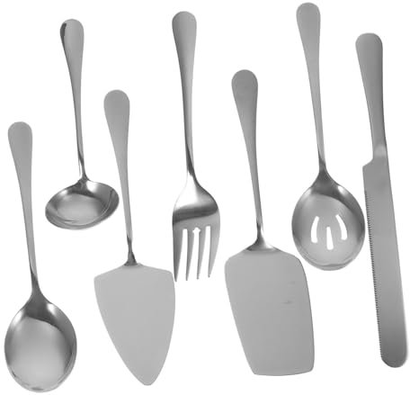 JECOMPRIS Ensemble D’ustensiles De Service Inoxydable 7 Pièces – Couteau à Gâteau 30 Cm, Pelle à Gâteau, Fourchettes Et Cuillères Pour Buffet, Fête Et Service Banquet