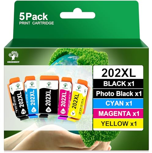 GREENSKY Compatible pour Cartouche Epson 202 XL 202XL Multipack pour Cartouche Encre Epson XP 6100 pour Epson Expression Premium XP-6100 XP-6105 XP-6000 XP-6005 XP-6001 Imprimante (5er-Pack)