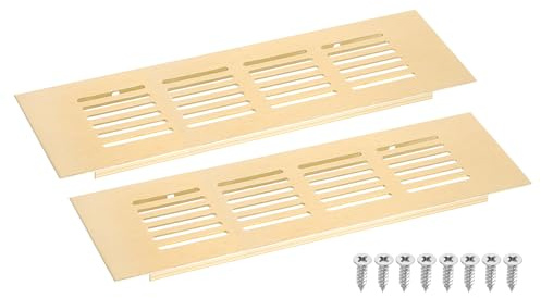 QUARKZMAN 2Pcs Grille D’Aération 200 X 60mm Grille de Retour D’Air (Doré) | en D’Alliage D’Aluminium, Grille de Ventilation à Persiennes Rectangulaire pour Armoire à Chaussures