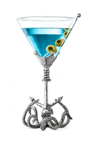 Pewter Kraken Octopus Martini Glass with Anchor Base, Nautical Cocktail Glass with Tentacle Design, Unique Barware for Beach House, Sea Creature Decor, Ocean Lover Gifts, Coastal Party Collectible