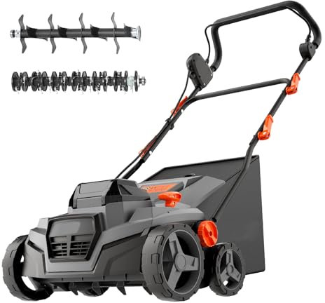 Dethatcher elettrico e scarificatore compatibile con batteria Dewalt 20V MAX, con sacchetto di raccolta (solo strumento)