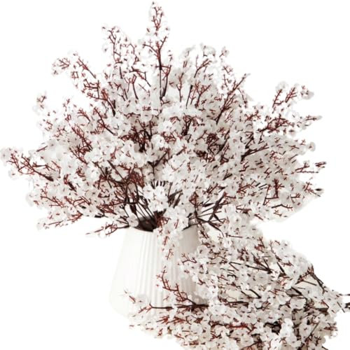 Flores 4 Tallos 20 Ramas de 32 cm Flores Artificiales de Cerezo, Plantas Artificiales Decorativas, Decoracion para Hogar, Bodas, Fiestas, Oficinas, Balcones y Jardines