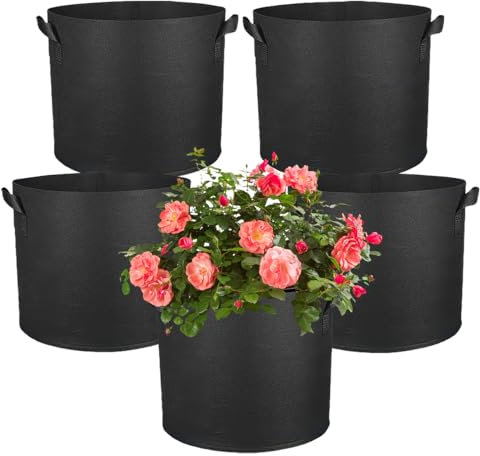 Dhisperares 5 Pièces 11L Sac de Plantation Terre en Tissu, Réutilisable Sacs à Plantes de Tomate avec Poignée, Pommes de Terre, Légumes, Fleurs Sac de Culture Geotextile pour Le Jardinage