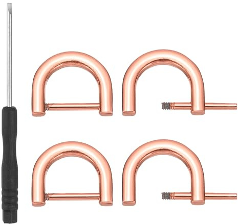 PATIKIL 12mm(1/2 Inch) D-Rings Screw in Shackle, 4 Pcs Horseshoe Clasp U Shape D Rings with Screwdriver for Purse Keychain Strap Buckle DIY Leather Craft, Rose Gold