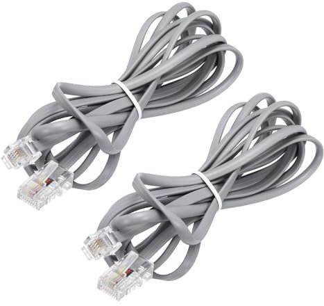 sourcing map 2 Pack RJ45 8P4C to RJ11 6P4C Adapter Converter Cable, RJ45 to RJ11 Adapter Telephone Handset Cord for Home, Office, 6.6ft, Grey