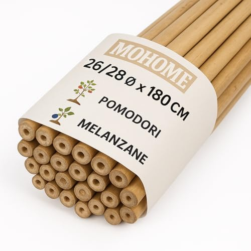 MOHOME Canne Bambù Giardinaggio Naturali Set 50 Cannette 26/28 Ø x 180 cm Bastoncini Supporto Piante Orto Sostegni Tutore Pali Resistenti Rampicanti Giardino Pomodori Melanzane