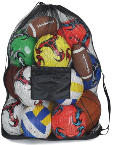 Vylro 93 x 62 cm Extra Große Ballsack, Große Ballsack mit Kordelzug Und Schultergurt, Mehrzweck Sport Netztasche Ballnetz Für 10 Bälle, für Die Aufbewahrung Von Basketballs, Fußballs Und Volleyballs