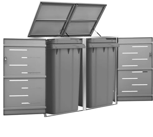 Hommdiy Mülltonnenbox Müllcontainer Garteneimer für 2 Tonnen Anthrazit Edelstahl