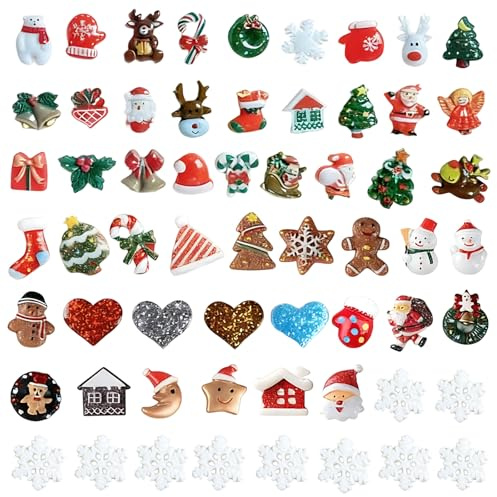 Scinzene 60 Stücke Mini Weihnachtsfiguren Harz, Weihnachtsdeko Klein zum Basteln, Mini Weihnachtsdeko für DIY Projekte, Kleine Weihnachtsdeko, Streudeko & Weihnachtsschmuck, Weihnachtsfiguren Klein