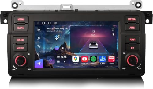 Erisin Qualcomm 8 núcleos 8GB+128GB Android 16 Radio Coche Bluetooth GPS Navegador para BMW Serie 3 E46 318 320 MG ZT Rover 75 7 Pulgadas IPS Pantalla CarPlay Android Auto Dab+ WiFi 4G USB DSP Canbus