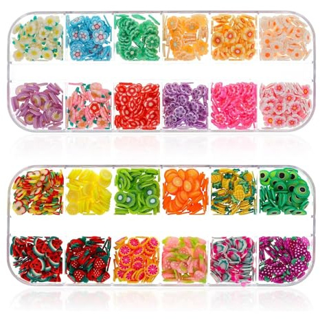 Nail Art Fruit Tray, 2 Boîtes Cute Fruit Flower Charms Mixed Set, Mini 3D Fruit Tray Nail Art, Decoration DIY Craft